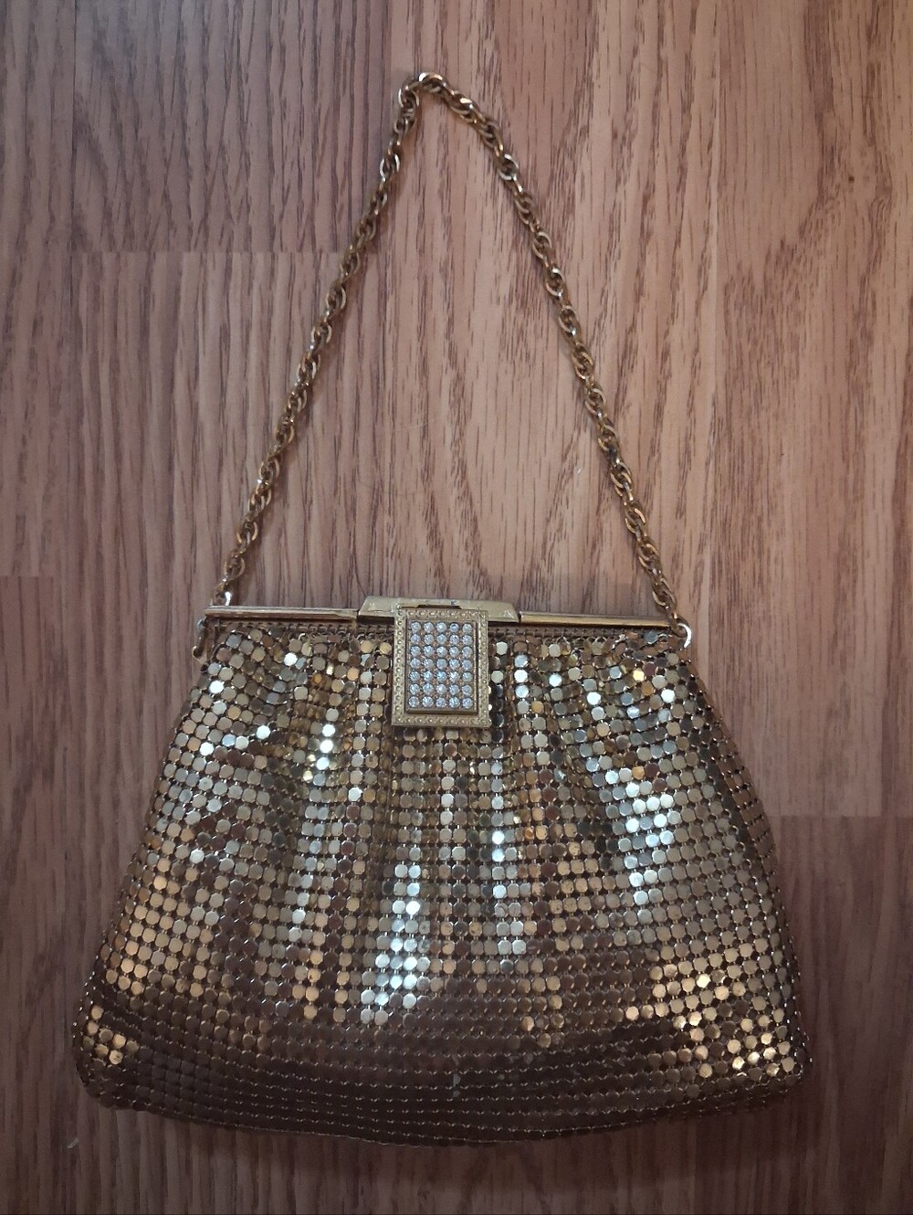 VINTAGE WHITING & DAVIS CO Gold Mesh Evening Bag.
